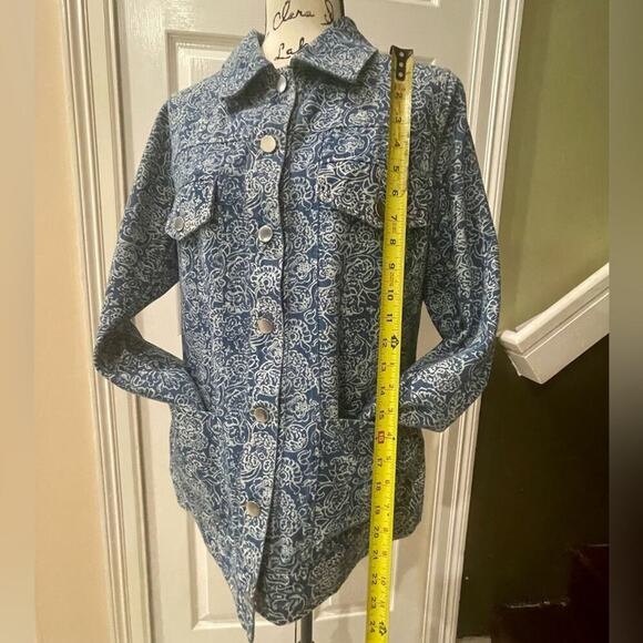 SOLITAIRE DENIM JACKET CRAFTED FLORAL PRINT 4 POCKETS SZ M VERSATILE AESTHETIC - Picture 10 of 14
